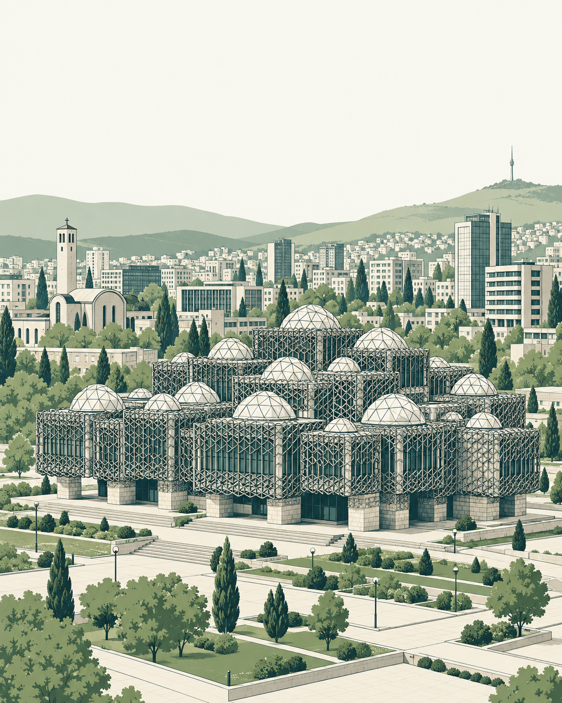 Ilustrim arkitekturor i Prishtinës dhe Bibliotekës Kombëtare
